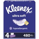 Kleenex Ultra Soft Facial Tissues, 3-Ply, Hypoallergenic, 4 Flat Boxes, 120 Tissues per Box (480 Tissues Total), White (54316)