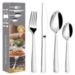 Terlulu Cutlery Set, 32 Piece Stainless Steel Flatware Set, Tableware Silverware Set with Spoon Knife and Fork Set, Mirror Polished, Dishwasher Safe - Service for 8