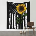 Gearsly Yellow Sunflower Rustic Wall Hanging Tapestry,American Flag Farmhouse Girl Women Wall Decor,Wall Hanging Tapestries for Bedroom Living Room 60 X 51 in