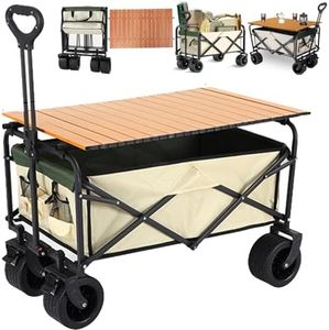 YAYULI Collapsible Folding Beach Wagon - 175kg Heavy-Duty Capacity with Removable Board Desktop 10CM Wide Wheels with Brakes Portable Trolley for Beach Camping Garden Outdoor & Shopping
