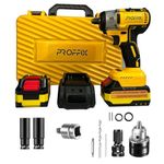 PROFFIX 21 Volt 4 Ah Cordless brushless impact wrench 350 Nm torque with drill attachments and carry case (2 Battery)