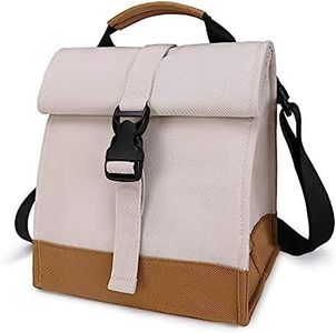 Collapsible Roll Top Insulated Lunch Bag for Men & Women,Lightweight Cooler Insulated Tote Lunch Bag，Reusable Lunch Box for Office Work Lunch,Outdoor Picnics（White）