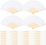 Aneco 36 Pieces Handheld Paper Fans Paper Folding Fans with Bamboos for Wedding Gift, Party, Home, DIY, White…