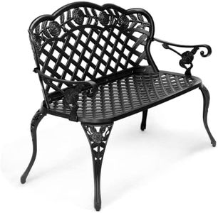 VINGLI 42.5" Outdoor Bench, Antique Garden Bench Cast Aluminum Front Porch Bench Metal Garden Bench Cast Iron Bench 2-3 People Seating (Black)