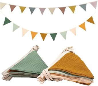 Guirnalda de Banderines para Habitación Infantil, Muselina de Algodón, Banderines Decorativos,Decoración para Cama de casa para niñas y niños (Morandi Beige + Verde)