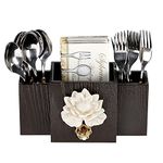 COCKTAIL Decorative Wooden Mdf Spoon Stand With 3 Sections, Cutlery Holder, Spoon Holder For Dining Table, Multifunctional Organizer Stand For Kitchen, Brown (Lotus), Cutlery Stand