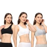 PETAL BEAUTY Cotton Sports Bra Combo Sets for Women Trendy Designs Comfortable Bra for Girl Stylish and Lightweight Bra for Women, Pack of 3 (Xx-Large_White/Gray/Black)