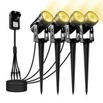 NATPOW Garden Lights Mains Powered, 12W LED Outdoor Landscape Spotlights 4Pack with Adapter, IP65 Waterproof 5V LED Lighting for Garden, Lawn, Pathway, Yard(Warm White 3000K)