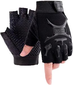 Kids Boys Girls Sport Bike Half Finger Cycling Gloves Mittens Breathable Non Slip Fingerless Riding Shockproof Sports Training Gloves UV Protection Outdoor Skateboard Gloves for 5-10Y (Cool Black)