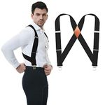 JTCMOJS Side Clip Suspenders for Men Heavy Duty 2" Trucker Style Work Suspender X-Back Black Mens Suspenders