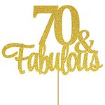 SVM CRAFT® Gold Glitter 70 & Fabulous cake topper - 70 Anniversary/Birthday Cake Topper Party Decoration (70th) with Greeting Card with Envelope