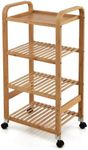 Giantex 4-Tier Bamboo Rolling Storage Cart, Kitchen Serving Storage Trolley Organizer with Locking Casters, Slatted Shelves, Storage Shelf Rack Cart Unit on Wheels for Living Room Office