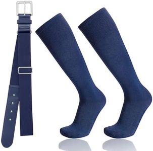 Baseball Socks and Belt Combo for Youth Adult - Softball Socks and Belt for Boys and Girls (Navy)