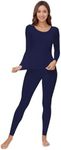 WiWi Soft Underwear for Women Thermal Long Johns Sets Super Warm Base Layer Top Pants Pajamas Set Viscose from Bamboo S-3X, Navy, Large