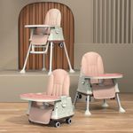 StarAndDaisy Comfort Baby High Chair with 4 in-1 Multifunctions for 6 Months to 3 Years Girls & Boys, Height Adjustable, Detachable Tray & One-Hand Adjustable - Pink
