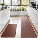 Homergy Anti Fatigue Kitchen Mats for Floor 2 PCS, Memory Foam Cushioned Rugs, Comfort Standing Desk Mats for Office, Home, Laundry Room, Waterproof & Ergonomic, 17.3×30.3 & 17.3×59, Chocolate