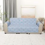 KINGLY Velvet 4 Seater Quilted Digital Printed Sofa Cover Pink Passion, Columbia Blue