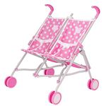 Dolly Tots Twin Stroller | Pink Polka Dot Double Dolls Pram | Tandem Baby Doll Pushchair for Kids | Lightweight Umbrella Fold Stroller | Role Play Toy Buggy for Girls & Boys | Perfect for Ages 3+