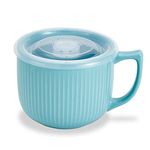 Hoilse Ceramic Soup Bowls with Handle and Vented Lid, 32oz Large Wide Soup Mugs with handles, Soup Cups for Ramen, Pastas, Salads, Cereals, Microwave and Dishwasher Safe - (Blue)