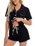 SWOMOG Womens Pyjamas Set Short Sleeve Sleepwear Button Down Nightwear Two-piece Pj Lounge Sets XXL Black