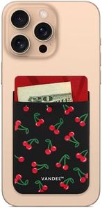 VANDEL Pocket – Stick-On Fabric Phone Wallet Stick On for Women, Cute Credit Card Holder for Phone Case, Back of Phone Fabric Sleeve for iPhone Pocket, Stretchy Wallet Phone Case Cherry