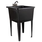 Tehila Basics by JS Jackson Supplies 21-Gallon Black Freestanding Utility Sink with Black 2-Handle Faucet, Heavy Duty Plastic Laundry Tub with Adjustable Legs