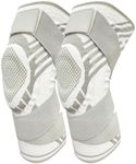XINGJIEYUN Knee joint bracket, Breathable Elastic Compression Knee Pad with Bilateral Spring-Supported Patella Gel Pads. High durability and performance suitable for jiu-jitsu, Muay Thai, wrestling, volleyball, running, cycling. Unisex (White*2, Large)