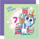 7th Birthday Card Girl - Magical Unicorn Birthday Card - Happy Birthday Card 7 Year Old Girl, Girls Birthday Cards for Her, 145mm x 145mm Greeting Cards for Daughter Niece Granddaughter Kids Children