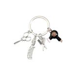 Fuqimanman2020 Lovely Comb Scissors Hair Dryer Keychain with Tassel and Diamond Charm Hairdresser Keychain for Barber, Black C, S