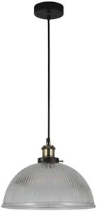 Lexi Lighting Tristan Glass Pendant Light, Ribbed Glass Bowl, Clear, Vintage Loft/Lounge Edison Hanging Lamps, Adjustable Drop Cable, D29.5cm, Elegant and Stylish Aesthetic for Dining or Bar Setting