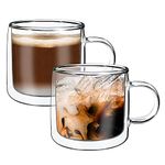 Vinsani COPA Double Walled Coffee Drink Glasses Tea Cup Mug 260ml Set of 2 Heat Cold Resistant Aesthetic Clear Borosilicate Glass with Handle Cappuccino Latte Tea Dessert Hot and Cold Drinks