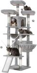 Hey-brother Cat Tree, 71 inches XL Large Cat Tower for Indoor Cats, Multi-Level Cat House with 3 Padded Perches, Big Scratcher, Cozy Basket, 2 Cat Condos and Scratching Posts, Light Gray MPJ034W