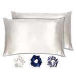 Silvr Bear Luxury Solid Satin Pillow Covers + 3 Scrunchies | Aesthetic Pillowcase-Standard - 18 X 27 Inches | Great For Hair And Skin | Combo Pack (Ivory White, Luxe Satin), 250 TC, 5 Piece