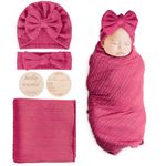 DRESHOW Newborn Baby Blanket Soft Swaddle Blankets for Infant Swaddling Receiving Warm Wraps with Bow Hat Headband