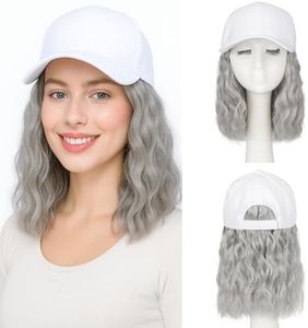 SEGO Hat Wig, Hat with Hair Attached for Women White Baseball Cap with Hair Extensions, Short Curly Bob Baseball Cap Wig Adjustable Hats for Daily Party 8 Inch #88A/89A