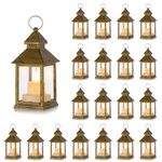 Mini Lanterns Decorative for Wedding Centerpiece: Romadedi 20 PCS Hanging Small Gold Lantern Bulk with Flickering LED Candles for Halloween Decorations, Christmas Table Decor, Batteries Included