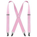 Men Braces with 4 Clips X Shape, Adjustable Elastic Braces for Men Trousers, Men's Braces Wedding Business Casual Suspenders (Pink)