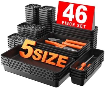 A-LuGei【𝟰𝟲𝗣𝗖𝗦 & 5 Size Tool Box Organizer Tray Divider Set, 【Black】 Bathroom Drawer Organizer Bin, Garage Organization and Storage Toolbox Rolling Tool Chest Cart Cabinet WorkBench Small Part