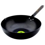 TRILONIUM Carbon Steel Chinese Wok 30 cms, Capacity 4.75 litres | Hammered and Pre-Seasoned