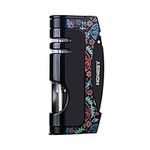 Mini Butane Lighter Powerful Adjustable Flame with Visible Fuel Window Build in Cigar Punch, Premium Smoking Accessories for Men and Women,Black