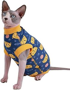 Sphynx Cat Cute Breathable Summer Cotton T-Shirts Pet Clothes, Round Collar Vest Hairless cat Kitten Shirts Sleeveless, Cats & Small Dogs Apparel (Blue)