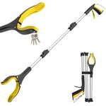 Litter Picker Grabber Stick, Foldable Long Reach Grabber Tool for Elderly, Disabled, Adults and Mobility Aid, with Magnetic Tip for Rubbish Picker and Trash Pick Up, 91cm/36 Inch(YellowSilver）