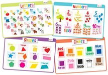 merka Kids Placemat for Dining Table, 4 Pack Educational Silicone Placemat for Toddlers, Reusable, Washable Mat with Non-Slip Back for Learning Letters, Numbers, Shapes, Colors, 17 x 11 in