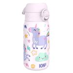 Ion8 Kids Water Bottle, Steel 400 ml/13 oz, Leak Proof, Easy to Open, Secure Lock, Dishwasher Safe, Flip Cover, Carry Handle, Easy Clean, Durable, Metal Water Bottle, Raised Print,Unicorns Design