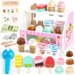 Dreamon Wooden Ice Cream Set for Kids, 38 PCS Wooden Role Play Ice Cream Shop Play Food Kitchen Toys Imaginative Play Toys Gift 3 year old Girls Boys