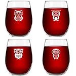 Cute Owl Wine Glass Set of 4 | Stem