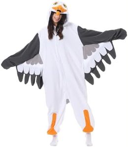 Supodon Adult Onesie Seagull Costume Unisex Halloween Cosplay Plush Animal Homewear Pajamas Sleepwear Jumpsuit for Women Men, Grey, X-Large