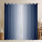 Navy Blue and White Darkening Drapes Gradient Style Curtains for Bedroom Living Room For Kids Women Men Ombre 30%-50% Blackout Curtains Geometric Window Treatments W46*L54