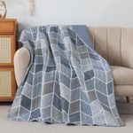 SLPR Heather Quilted Throw Blanket - 127 x 152 cm | Cream and Blue Chevron Lap Quilt for Couch and Bed