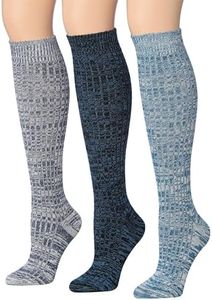Tipi Toe Women's 3 Pairs Ragg Marled Ribbed over the calf/knee high Wool-Blend Boot Socks, Monochrome Misty Night
